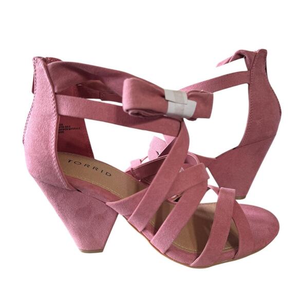 New Torrid 8WW Sexy Strappy Cone Heel Faux Suede Rose Pink 3.5" Heels Shoes - Picture 2 of 5